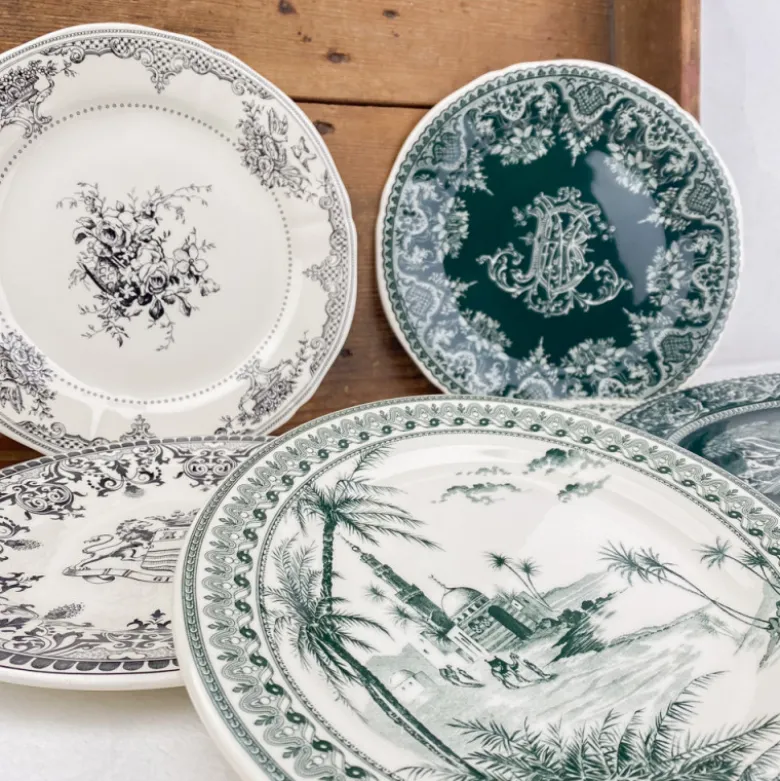 6 assiettes à dessert dépareillées vertes - Gien