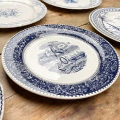 6 assiettes plates dépareillées bleues - Gien