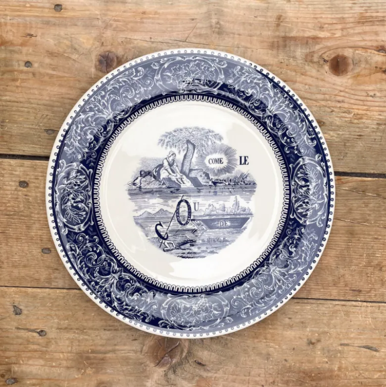 6 assiettes plates dépareillées bleues - Gien