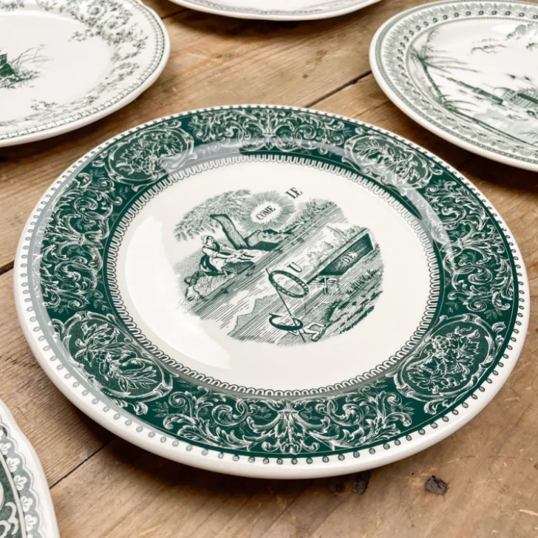 6 assiettes plates dépareillées vertes - Gien