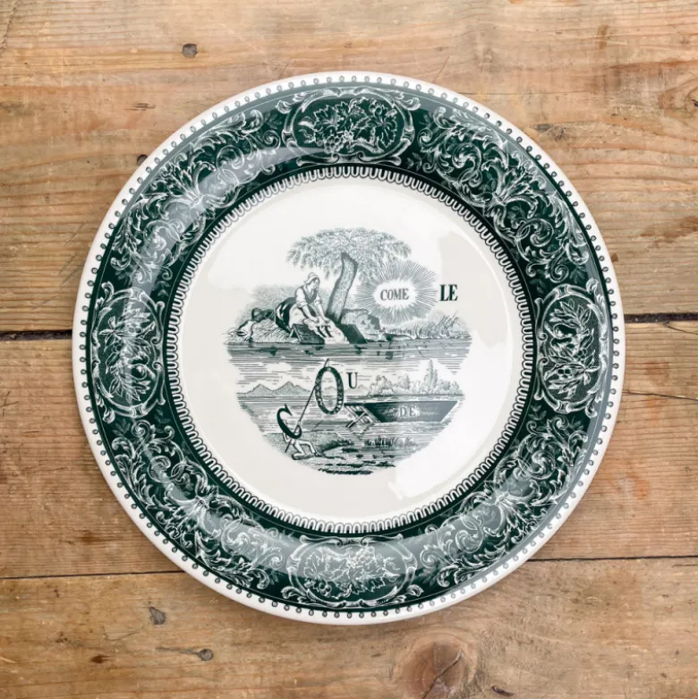 6 assiettes plates dépareillées vertes - Gien