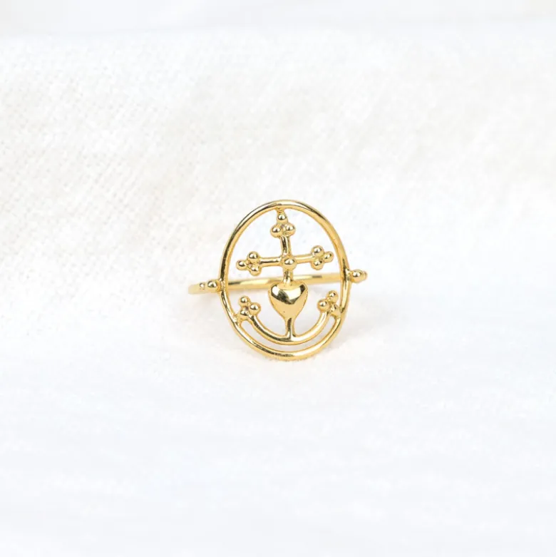 Bague Croix de Camargue perlée Vermeil
