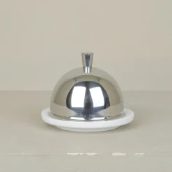 Beurrier porcelaine cloche inox
