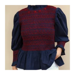 Blouse marine à smocks