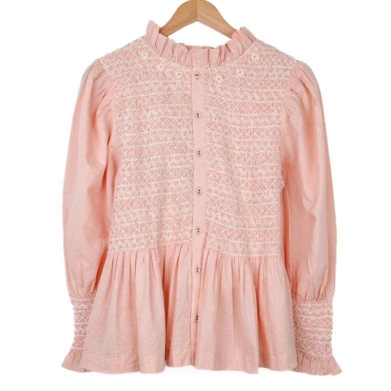 Blouse rose à smocks
