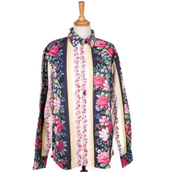 Chemise fleurie à bordures rayées