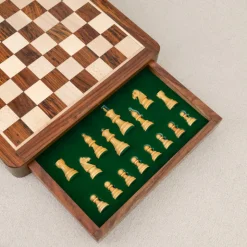 Échiquier à tiroir en bois