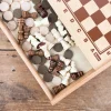 Coffret en bois jeu de dames et échecs