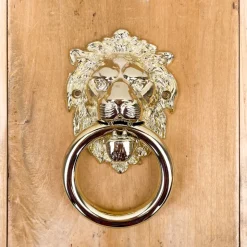 Heurtoir de porte tête de lion en laiton poli