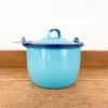 Pot à bouillon à anse en email turquoise