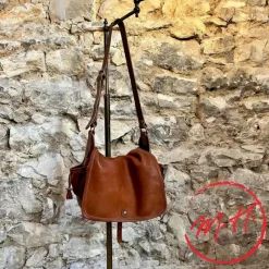 Sac bandoulière en cuir marron (petit modèle)
