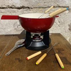 Service à fondue fonte / émail rouge